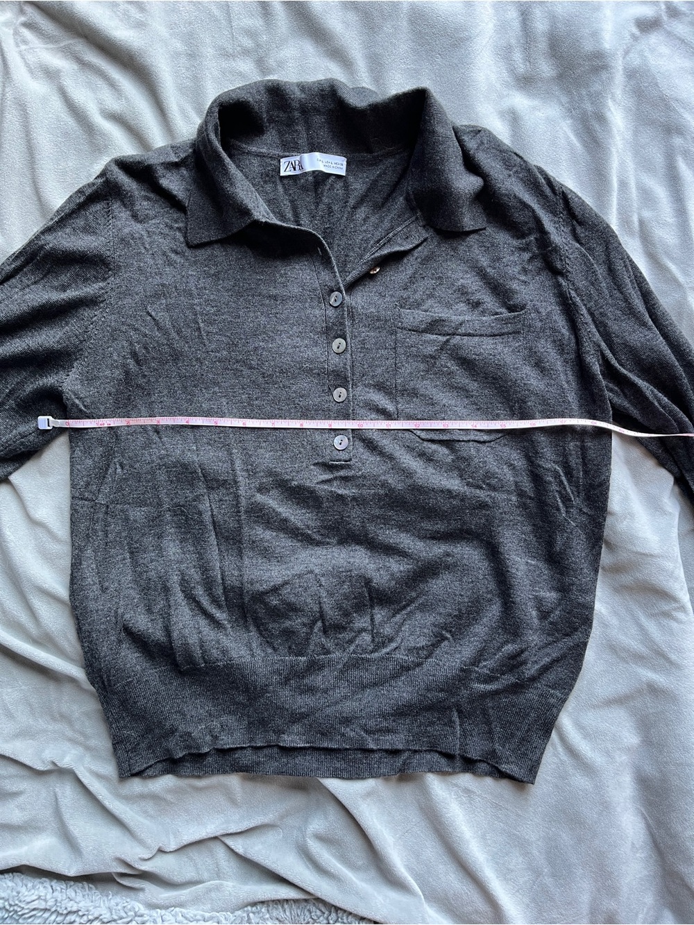 Zara Charcoal Gray Polo Collar Knit Sweater
